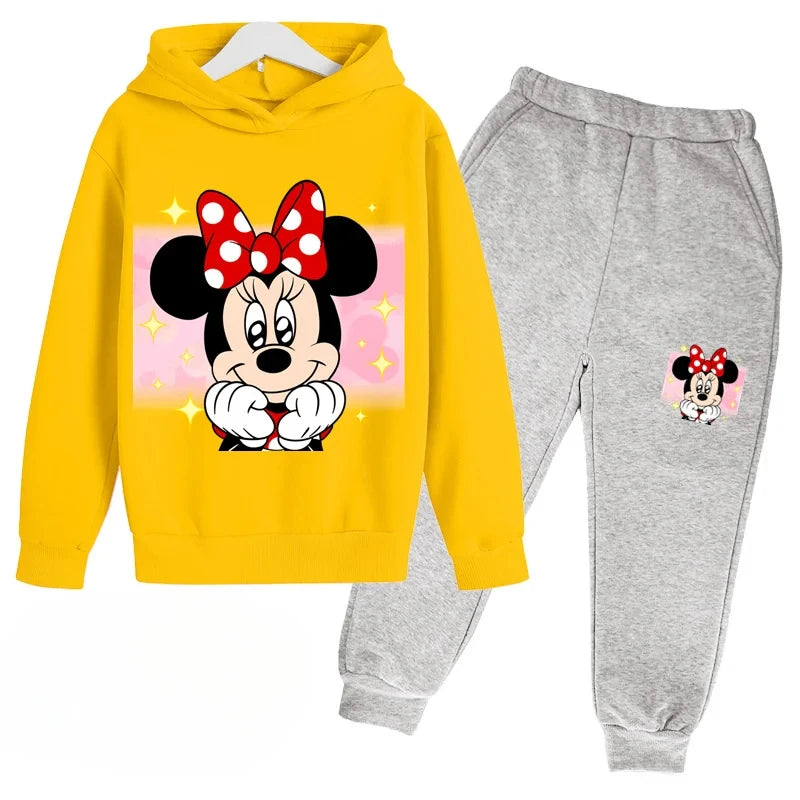 New Mickey and Minnie Cartoon Hoodie and Pants for Kids Long Sleeve Boys and Girls Spring and Autumn 2 Sets Kids Clothes Girls