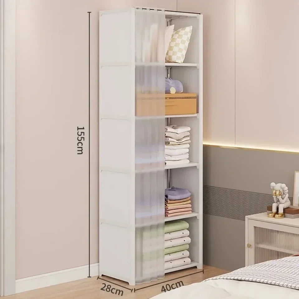 Dustproof Wardrobe Multi-Layer Storage Rack with Curtains Simple Bookshelf Bedroom Wardrobes Large Capacity Fcloset Organizer