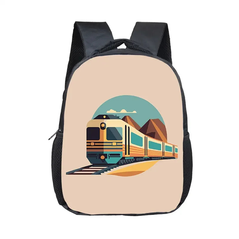 Cute Cartoon Train Locomotive Print Backpack for 2-4 Years Old High-speed Train Kids Bookbags Boy Girl Toddler School Bag Gift