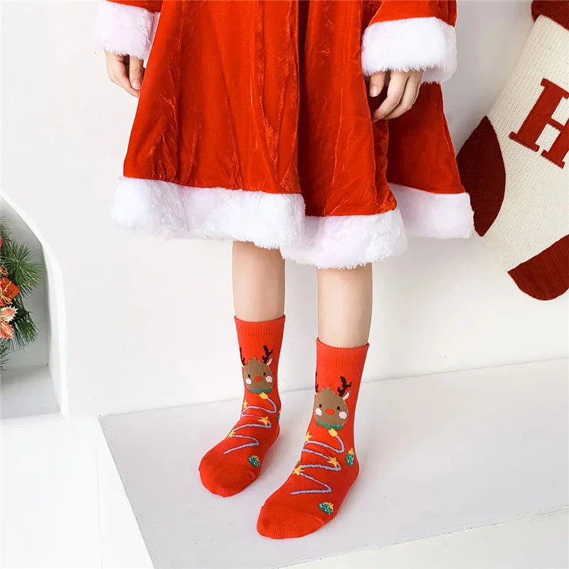 3Pairs/pack Kids Socks for Girls Boys Print Cotton Baby Socks for New Year Children's Christmas Socks For Girls Boys 1-12Years