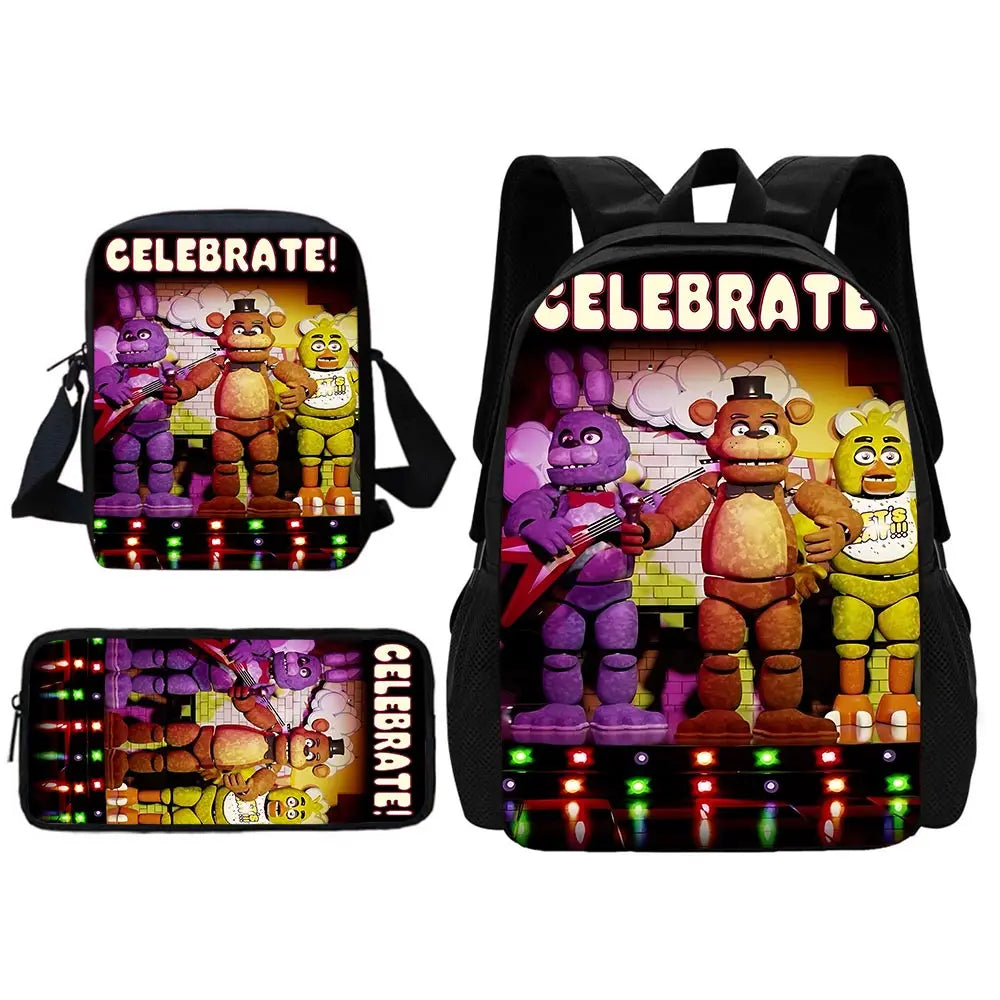 Cartoon Five Night At Freddy Child School Backpack With Shoulder Bag Pencil Bags School Bags for Boys Girls Best Gift