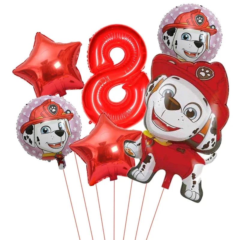 6pcs Cartoon Paw Patrol Theme Foil Balloon Number Balloon Childrens Birthday Party Decoration Baby Gift Party Chase Skye Balloon