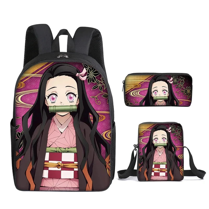 Nezuko Demon Slayer Anime 3Pcs/Set Backpack Student School Shoulder Bag Kids Cute Travel Backpack for Children Birthday Gifts