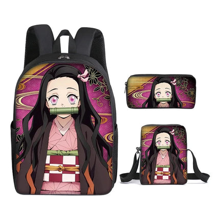 Nezuko Demon Slayer Anime 3Pcs/Set Backpack Student School Shoulder Bag Kids Cute Travel Backpack for Children Birthday Gifts