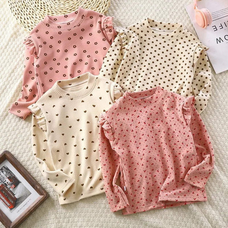 Kids Long Sleeved Undershirt Girls Cute Floral Dots T-shirt 2-10T Children Boys Sweet Tops Bottoming Shirt  t shirt for kids boy