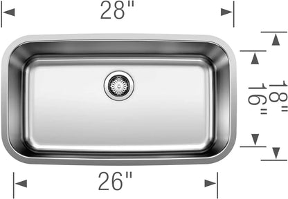 Stainless Steel 441024 STELLAR Super Single Undermount Kitchen Sink, 28" X 18"