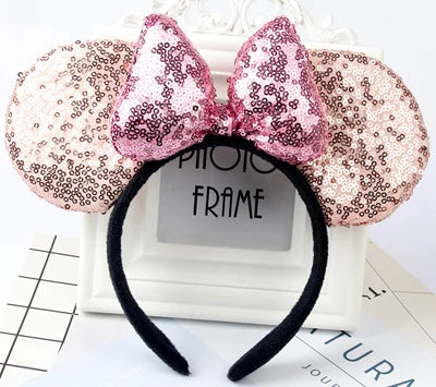 Minnie Mouse Ears Headband Big Size Sequin Bow Women Party Girl Hairband Hot Festival Disney Park Trip DIY Hair Accessories