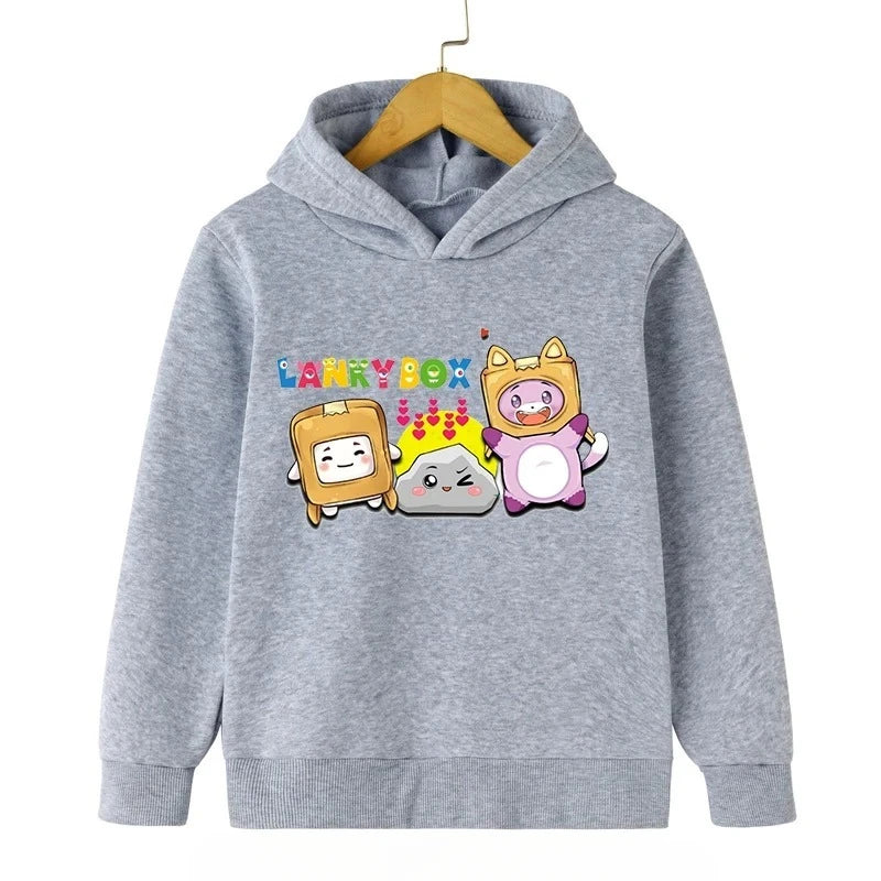 Lanky Box Print Hoodie Baby Boy Funny Cartoon Streetwear Stone Cats Print Kids Clothes Girls Long Sleeve Sweatshirt Box Pullover