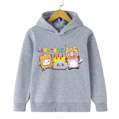 Lanky Box Print Hoodie Baby Boy Funny Cartoon Streetwear Stone Cats Print Kids Clothes Girls Long Sleeve Sweatshirt Box Pullover