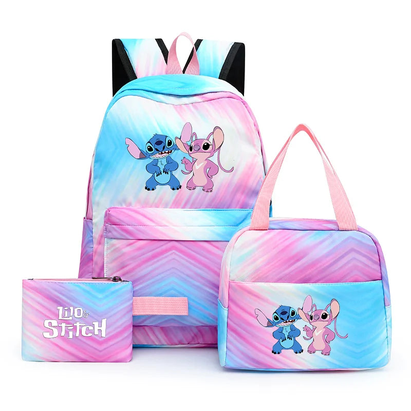 3pcs Disney Lilo Stitch Colorful Backpack with Lunch Bag Rucksack Casual School Bags for Boys Girls Women Student Teenagers Sets