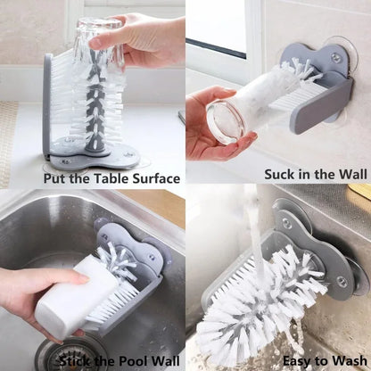 Practical Sink 2-in-1 Scrubber Glass Bottles Brush Suction Cup without dead ends Cleaning Brushes Kitchen Accessories Gadgets