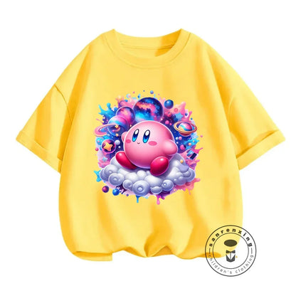 Popular Japanese Kirby Game Character Printed Summer T-Shirts for Kids 3-14 Kawaii Fashion Casual Upper Garments for Boys Girls