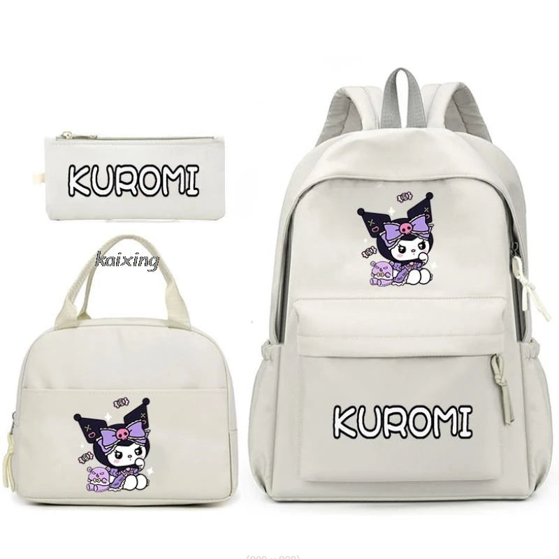 3Pcs/Set Lovely Kuromi Melody Backpacks Lunch Bag Pencil Bag Teen Women Men School Students Backpack Cartoon School Bag Mochila