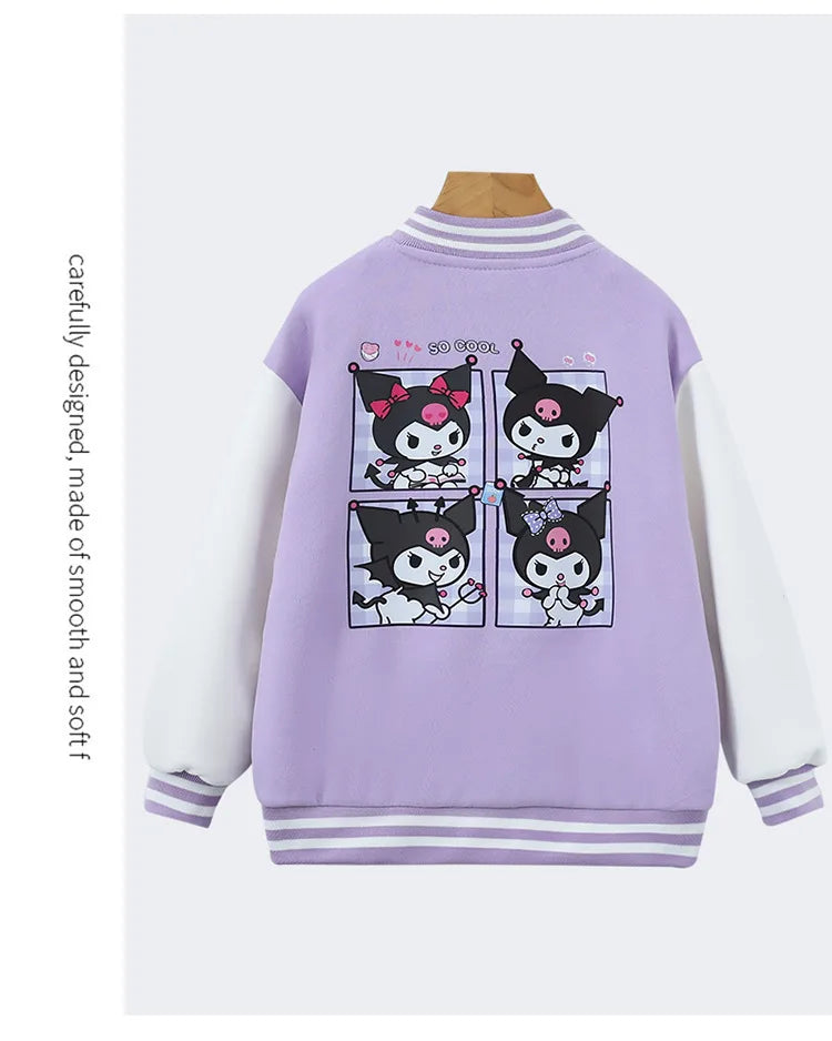 Sanrio Girls Boys Cartoon Kuromi Jacket Children Teen Coats Spring Autumn Kids Single breasted Jackets Casual Sports Outerwear