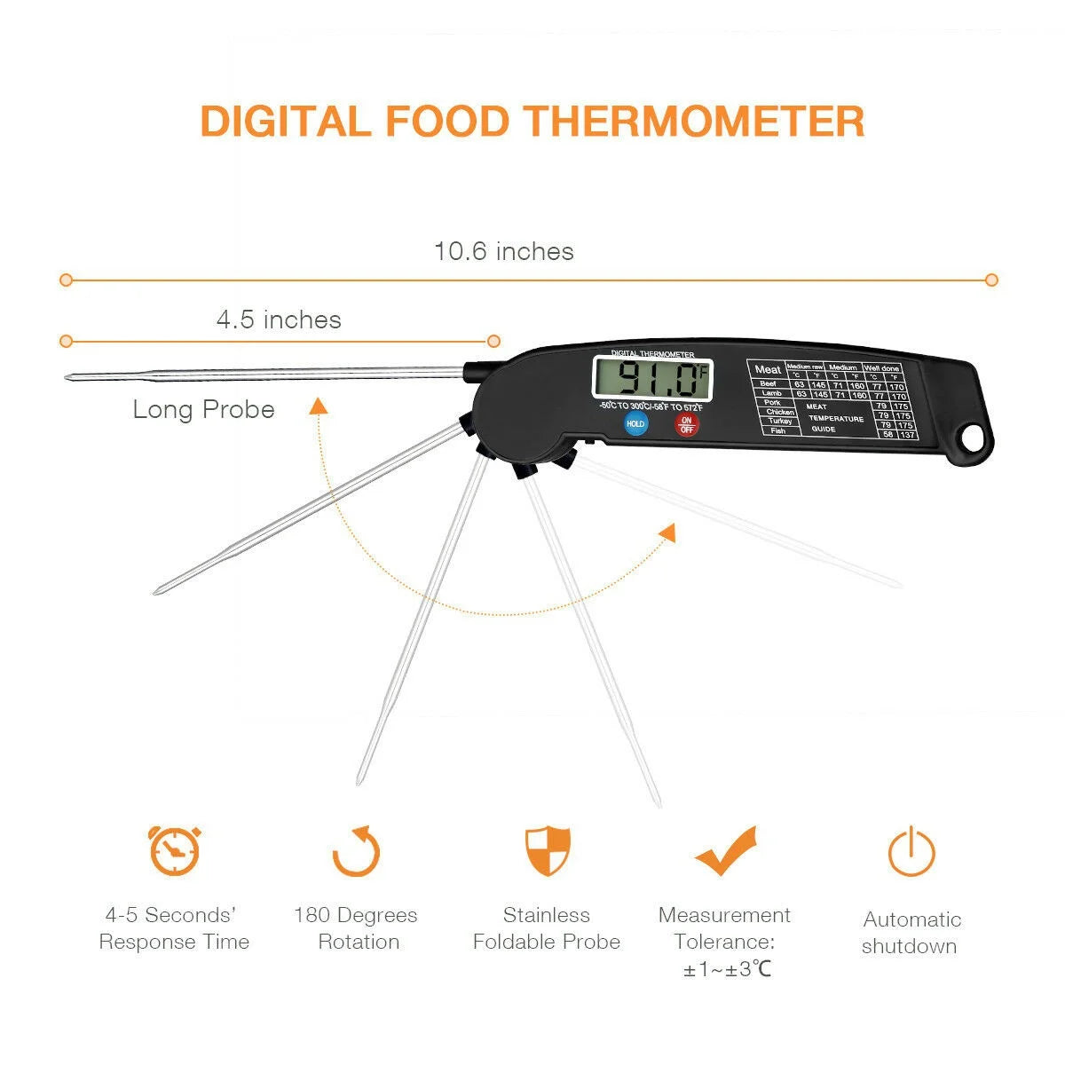 Foldable Digital Food Thermometer for Meat Water Milk Cooking Food Probe Fry BBQ Temperature Gauge Oven Thermometer Kitchen Tool