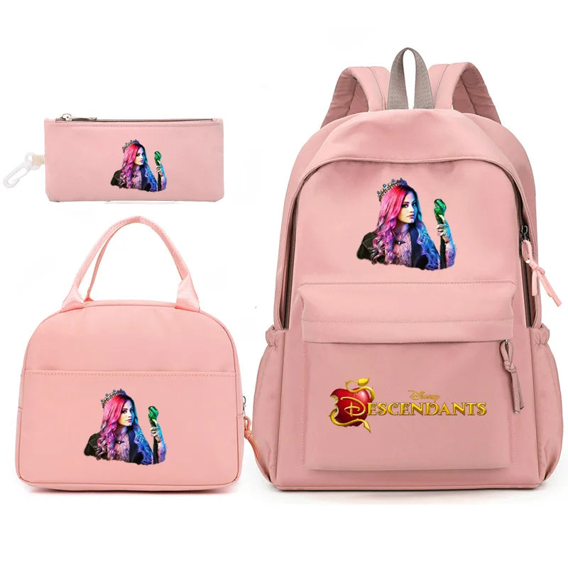 3pcs Disney Descendants Backpack with Lunch Bag for Women Student Teenagers School Bags Comfortable Travel Sets