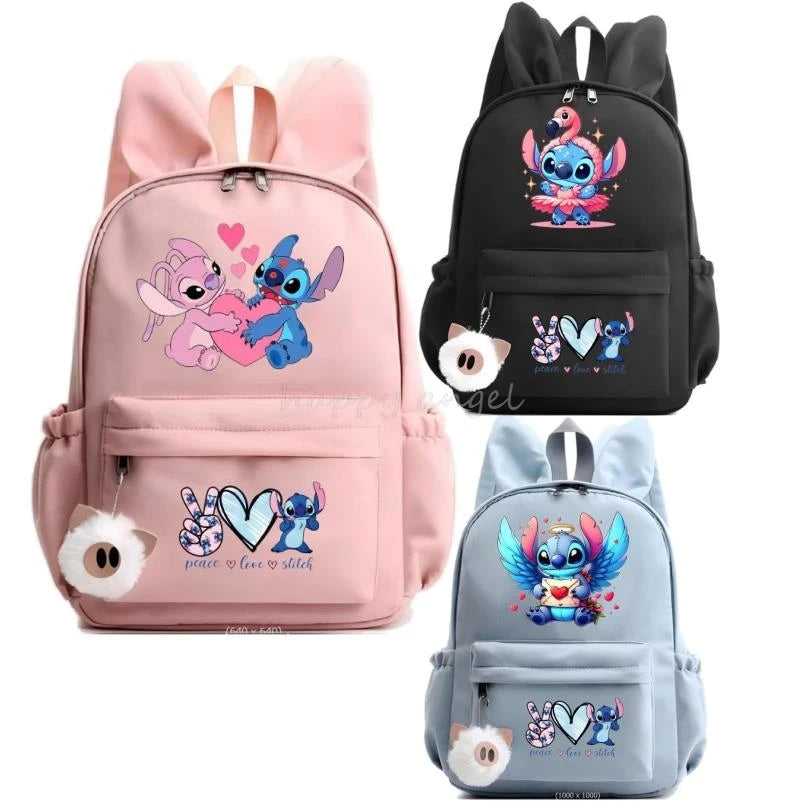 Hot Disney Lilo Stitch Backpack for Girls Boys Student Teenager Rucksack Women Casual School Bags Travel Rabbit Ears Mochila