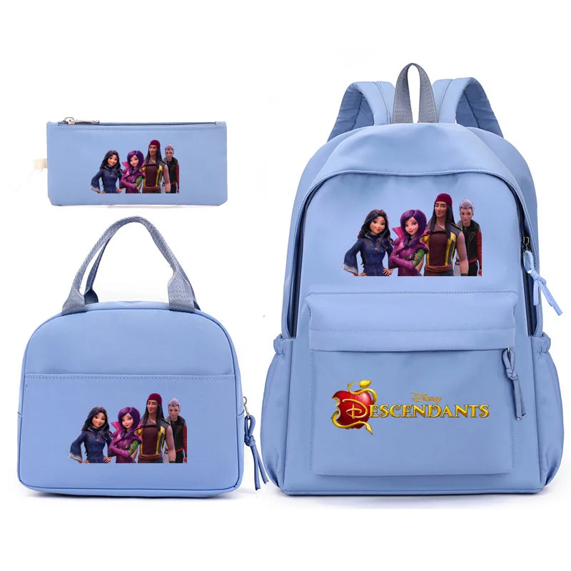 3pcs Disney Descendants Backpack with Lunch Bag for Women Student Teenagers School Bags Comfortable Travel Sets