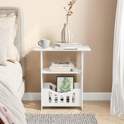 Bedside Table Cabinet Small Square Desks 2-Layers Bookshelf Sundries Holder Living Room Coffee Table Nightstand Storage Shelf