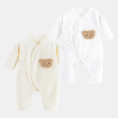 All Seasons Newborn Baby Boy Girl Romper 100% Pure Cotton Soft Cartoon Bear Bodysuit with Hat