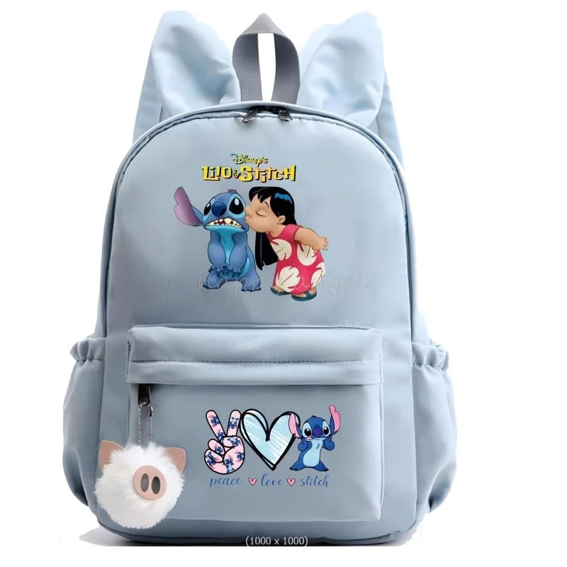 Hot Disney Lilo Stitch Backpack for Girls Boys Student Teenager Rucksack Women Casual School Bags Travel Rabbit Ears Mochila