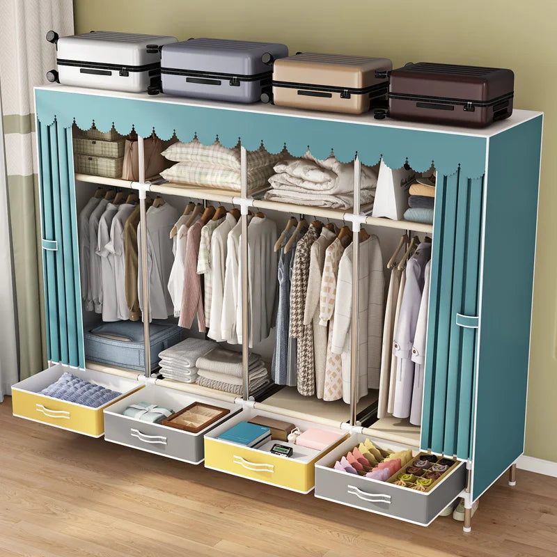 Simple wardrobe, sturdy and durable fabric cabinet, home bedroom assembly, rental room storage cabinet, wardrobe rack