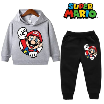 Super Mario Kids Tracksuit, casual sweatshirt with hood and pants, 2 sets, 5th birthday gift