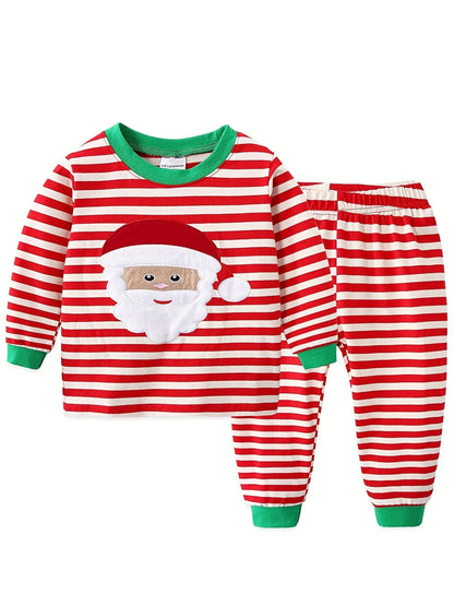 Kids Boys Pajamas Cartoon Christmas 2PCS Long Sleeved Autumn Winter Round Neck Long Sleeve Top & Pants Set