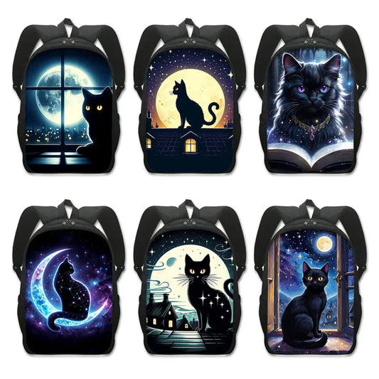 Moon Black Cat Print Backpacks Witchcraft Cat Starry Sky Teenager Daypack for Travel Storage Backpack Laptop Bags School Bag