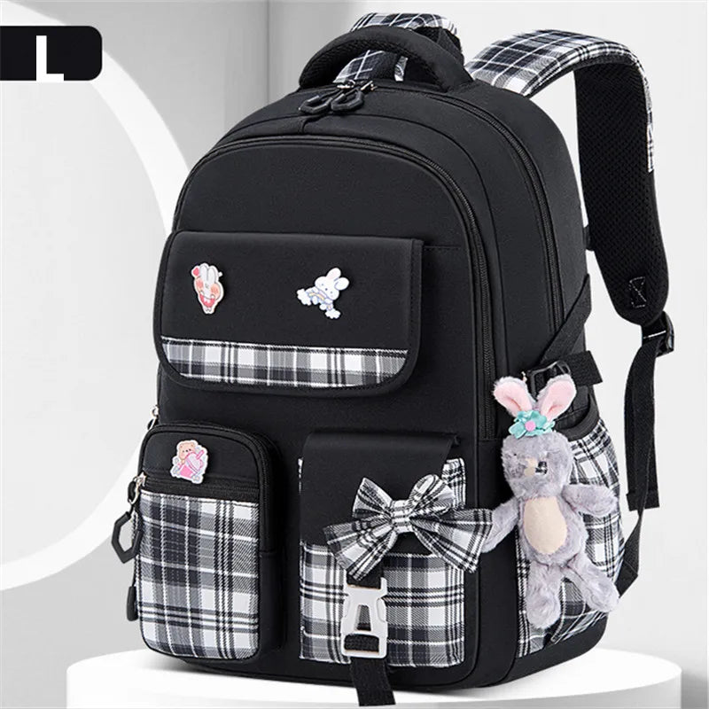 With Rabbit Pendant For Girls Orthopaedics Kids Backpack Kawaii Waterproof School bag Primary Bow Knot Schoolbag mochilas BOOK