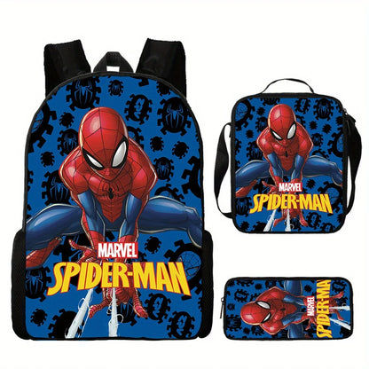 Disney Spidermans Backpack 3pcs Backpack Set for Elementary School Students Cartoon School Bag Lunch Bag Pencil Box Student Gift