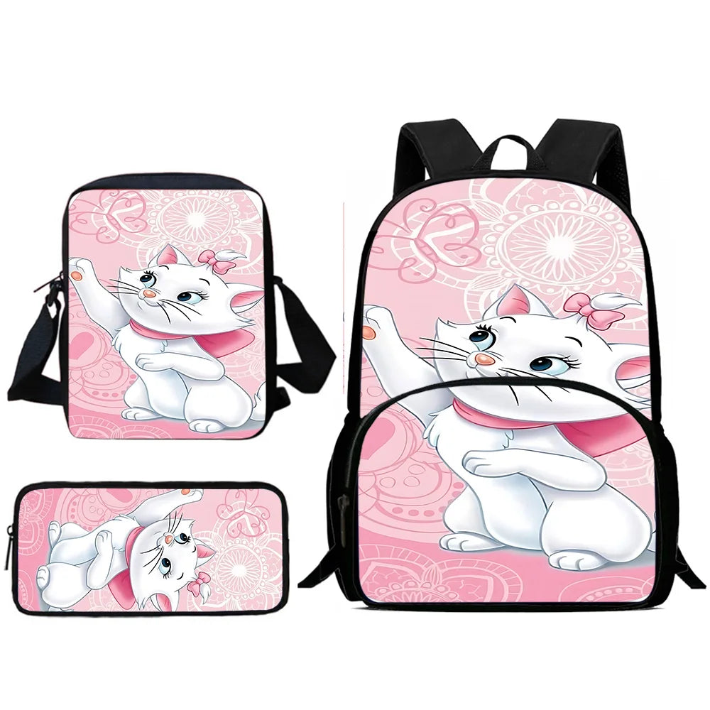 3Pcs Set  Disneys Marie Cat Child Backpacks Shoulder Bag Pencil Case Pupil Large Capacity School Bags for Boys Girls Best Gift