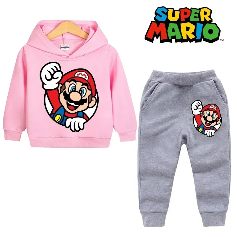 Super Mario Kids Tracksuit, casual sweatshirt with hood and pants, 2 sets, 5th birthday gift