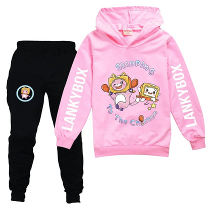 Children 2 Piece Set New Lanky Box Hoodie+Pant Suit 4-13Y Boys Girls Autumn Spring Fashion Anime Cartoon Tracksuit Kids Clothes