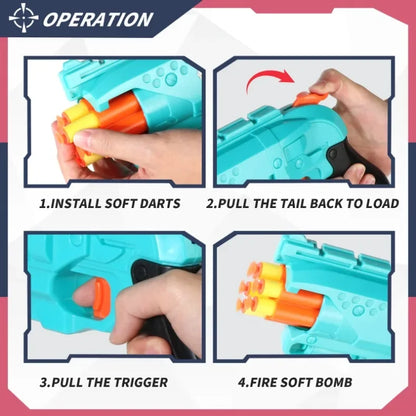 Kids 6-Shot Soft Bullet Gun with 20 Bullets Target Wristband Nerf Blaster Toy Gun Indoor Outdoor Shooting Dart Blaster Gift