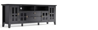 Artisan SOLID WOOD 72 Inch Wide Transitional TV Media Stand in Black for TVs up to 80 Inches, For the Living Room and