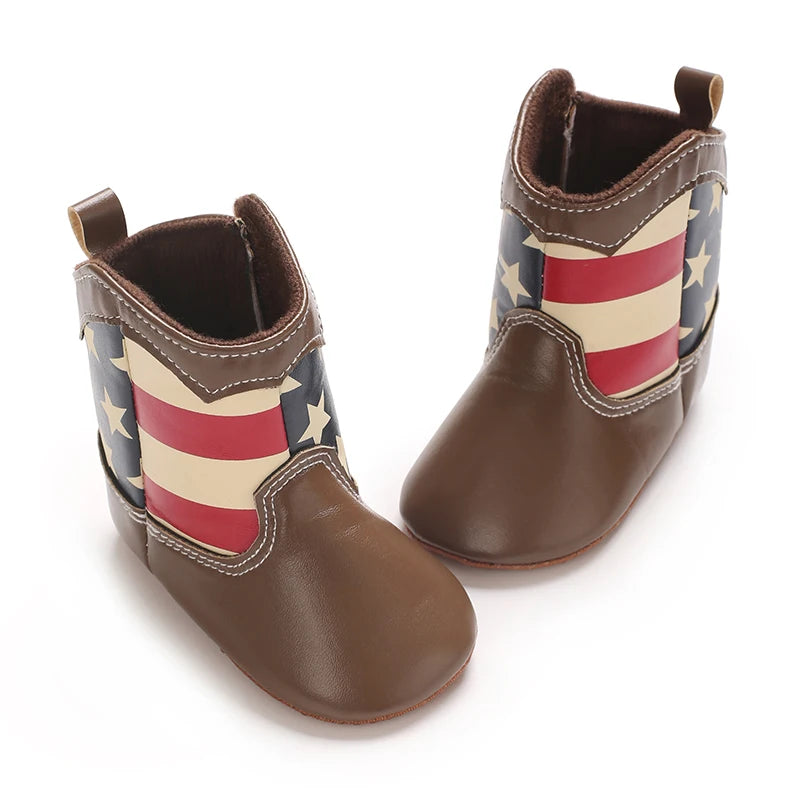 0-18M Fashionable and popular baby shoes Western denim midsole boots autumn and winter warm and anti slip casual walking shoes