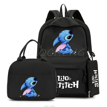 3Pcs/set Disney Lilo Stitch Colorful Backpack With Lunch Bag for Girl Boy Student Teenager Rucksack Women Casual School Bags Set