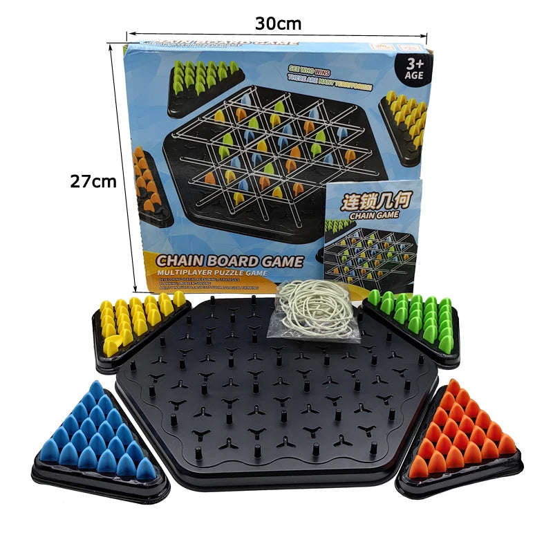 Chain Triangle Chess Game Triggle Rubber Band Game Educational Interactive Game Battle Set For Family Party Gift Box 30*27CM