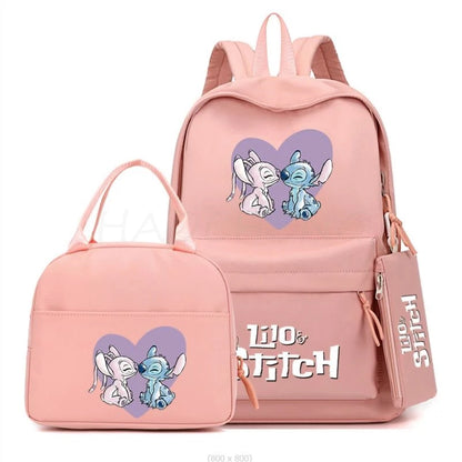 3Pcs/set Disney Lilo Stitch Colorful Backpack With Lunch Bag for Girl Boy Student Teenager Rucksack Women Casual School Bags Set