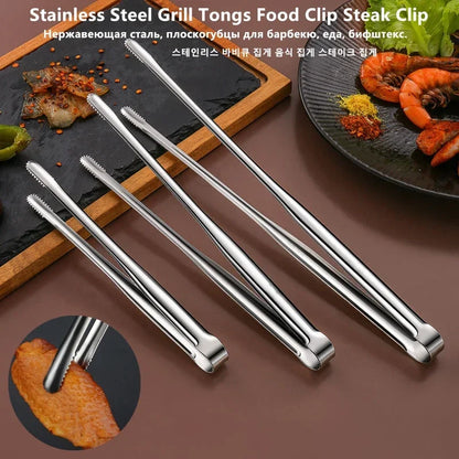 Stainless Steel Grill Tongs Food Clip BBQ Steak Clip Bread Tong Cooking Utensils Party Non-Slip Kitchen Gadgets Accessories BBQ