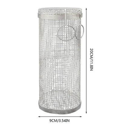 BBQ Basket Stainless Steel Rolling Grilling Basket Wire Mesh Cylinder Cylindrical Portable Round Outdoor Camping Barbecue Rack