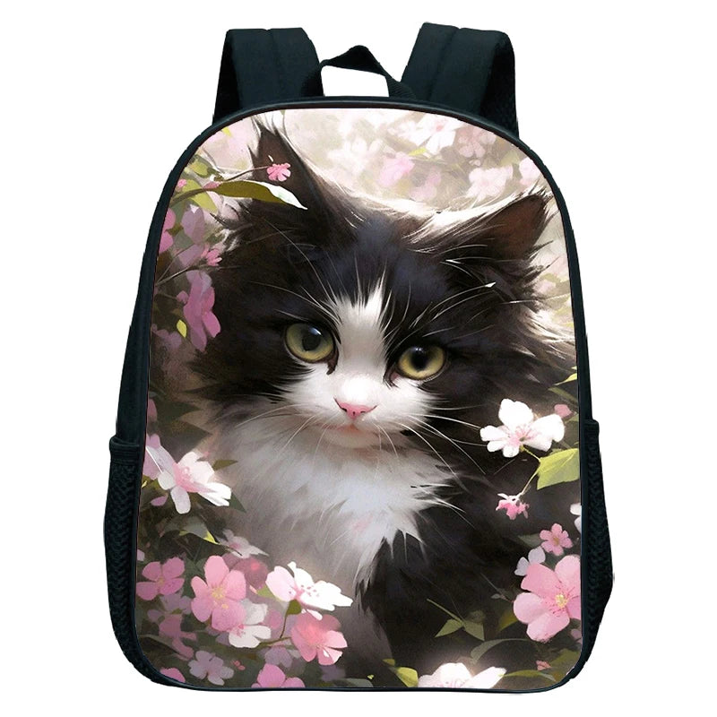 Cute Cat Print Backpack For Preschool Children Kitten Pattern School Bags Lightweight Boys Girls Kindergarten Backpack Kids Gifs