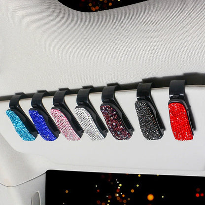 Sun Visor Mount Sunglasses Clip Holder Rhinestone Bracket Portable Sunglasses Car Crystal Clip Decoration Accessories