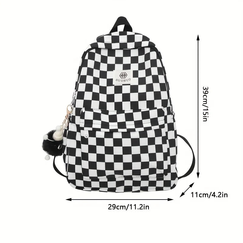 Schoolbags for female junior high school students, high school students, middle school students, ins style girls' backpacks, girls' checkerboard backpacks, five colors optional