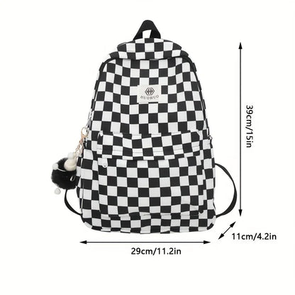 Schoolbags for female junior high school students, high school students, middle school students, ins style girls' backpacks, girls' checkerboard backpacks, five colors optional