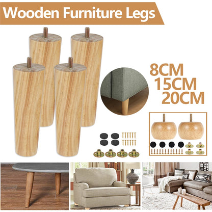 4Pcs Furniture Leg Wooden Replacement Furniture Feet 8/15/20cm Height Table Leg with Screws Foot Pads for Sofa Chair Bed Cabinet