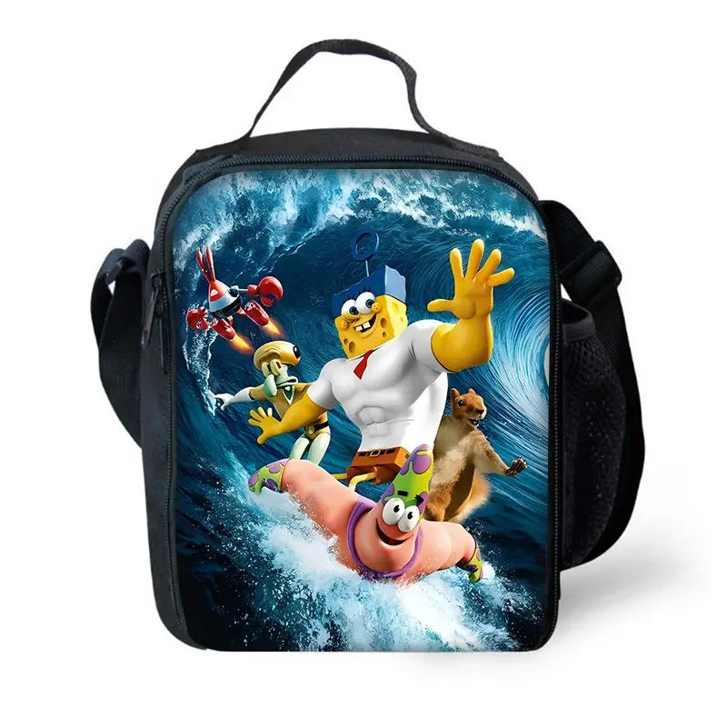 Cartoon Cute Child School Backpack with Lunch Bags ,Pencil Bags ,School Bags for S-spongebobS Boys Girls Best Gift