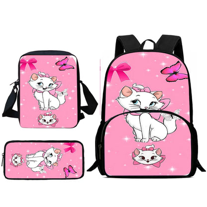 3Pcs Set  Disneys Marie Cat Child Backpacks Shoulder Bag Pencil Case Pupil Large Capacity School Bags for Boys Girls Best Gift