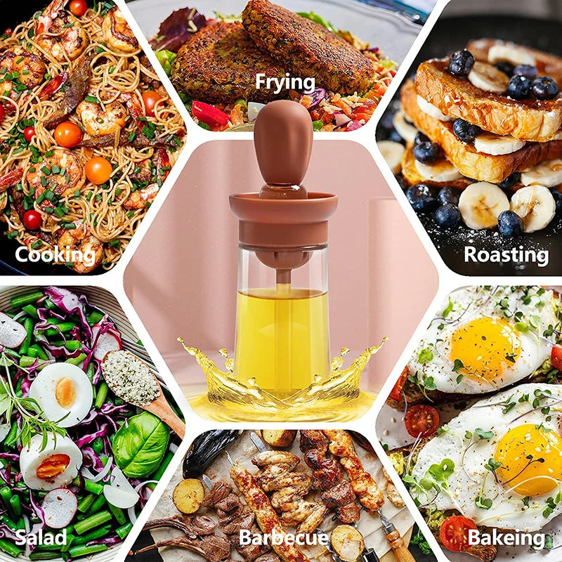 Portable Kitchen Oil Bottle Silicone Brush Control Quantitative With Barbecue Spray Bottle For BBQ Cooking Baking Oil Dispenser